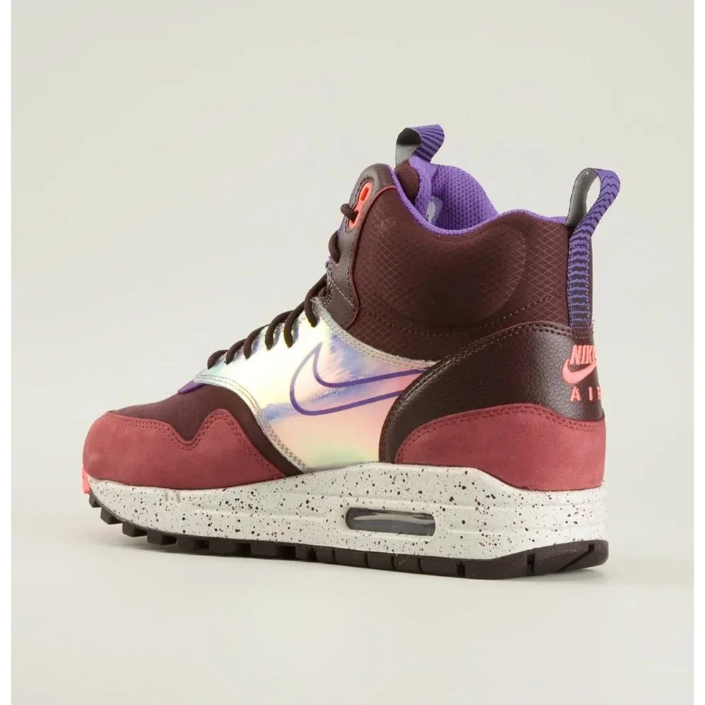 Nike sz 8.5 Women Air Max 1 Mid Sneaker Boot Deep Burgundy Iridescent Streetwear - Picture 4 of 12